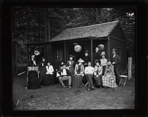 Members of the Springfield Canoe Club group at a cabin