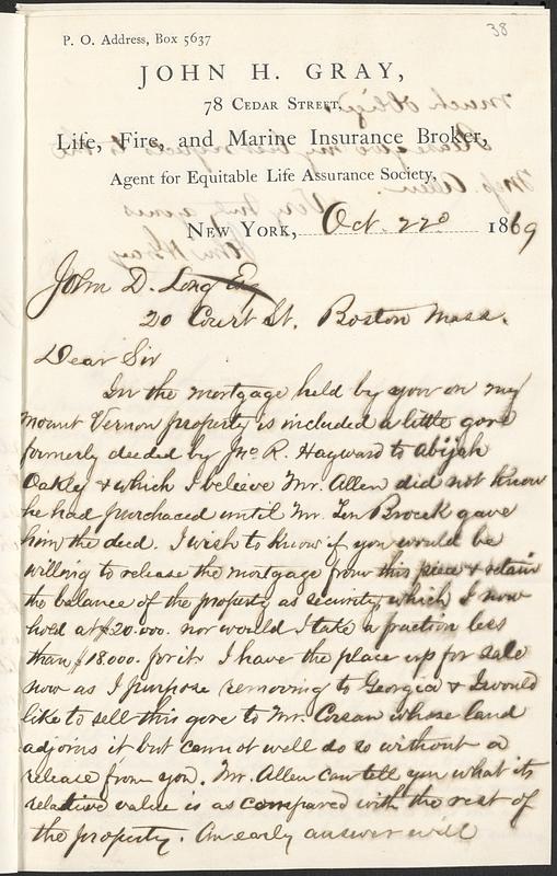 Letter from John H. Gray to John D. Long, October 22, 1869