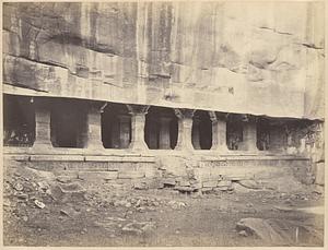 View from the north-east of the entrance to Cave III, Badami, Bijapur District.