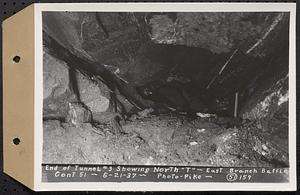 Contract No. 51, East Branch Baffle, Site of Quabbin Reservoir, Greenwich, Hardwick, end of tunnel no. 3 showing north 'T', Hardwick, Mass., Jun. 21, 1937