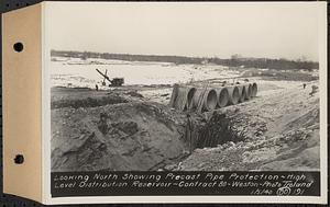Contract No. 80, High Level Distribution Reservoir, Weston, looking north showing precast pipe protection, high level distribution reservoir, Weston, Mass., Jan. 5, 1940