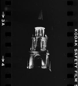 Church spire at night