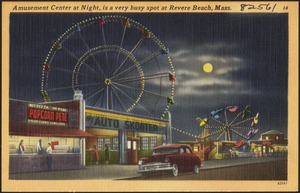 Amusement Center at night, is a very busy spot at Revere Beach, Mass.
