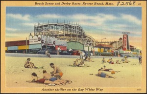 Beach scene and Derby Racer, Revere Beach, Mass.