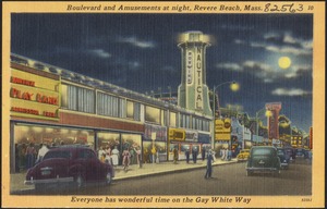 Boulevard and amusements at night, Revere Beach, Mass.