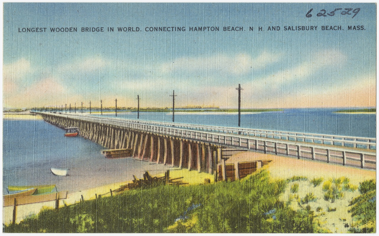 Longest wooden bridge in word, connecting Hampton Beach, N.H. and Salisbury Beach, Mass.