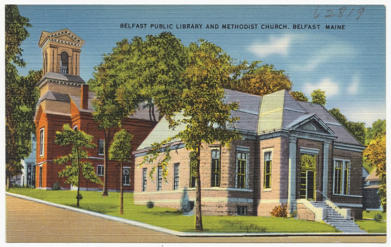 Belfast Public Library and Methodist Church, Belfast, Maine