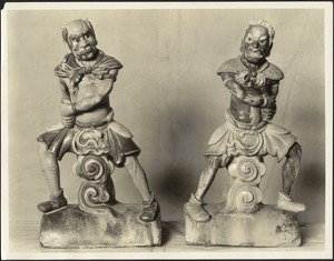 Two Chinese mythological figures, glazed porcelain