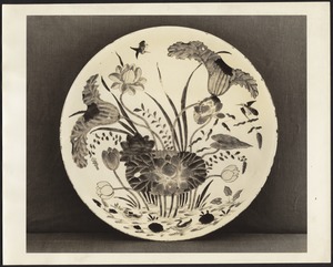 Chinese porcelain bowl with lotus design; kingfisher and ducks in enamels