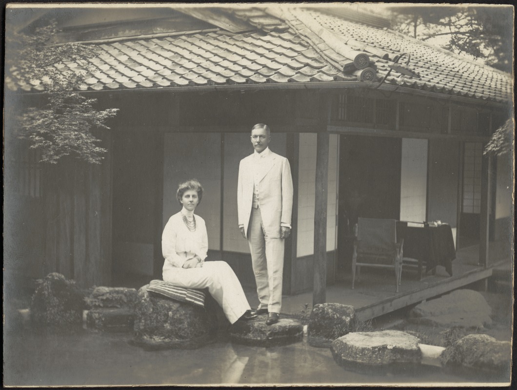 Helen Stevens Coolidge and John Gardner Coolidge in front of house