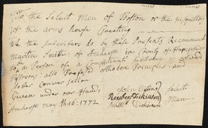 Elizabeth Wharffe indentured to apprentice with Martin Smith of Amherst, 27 May 1772