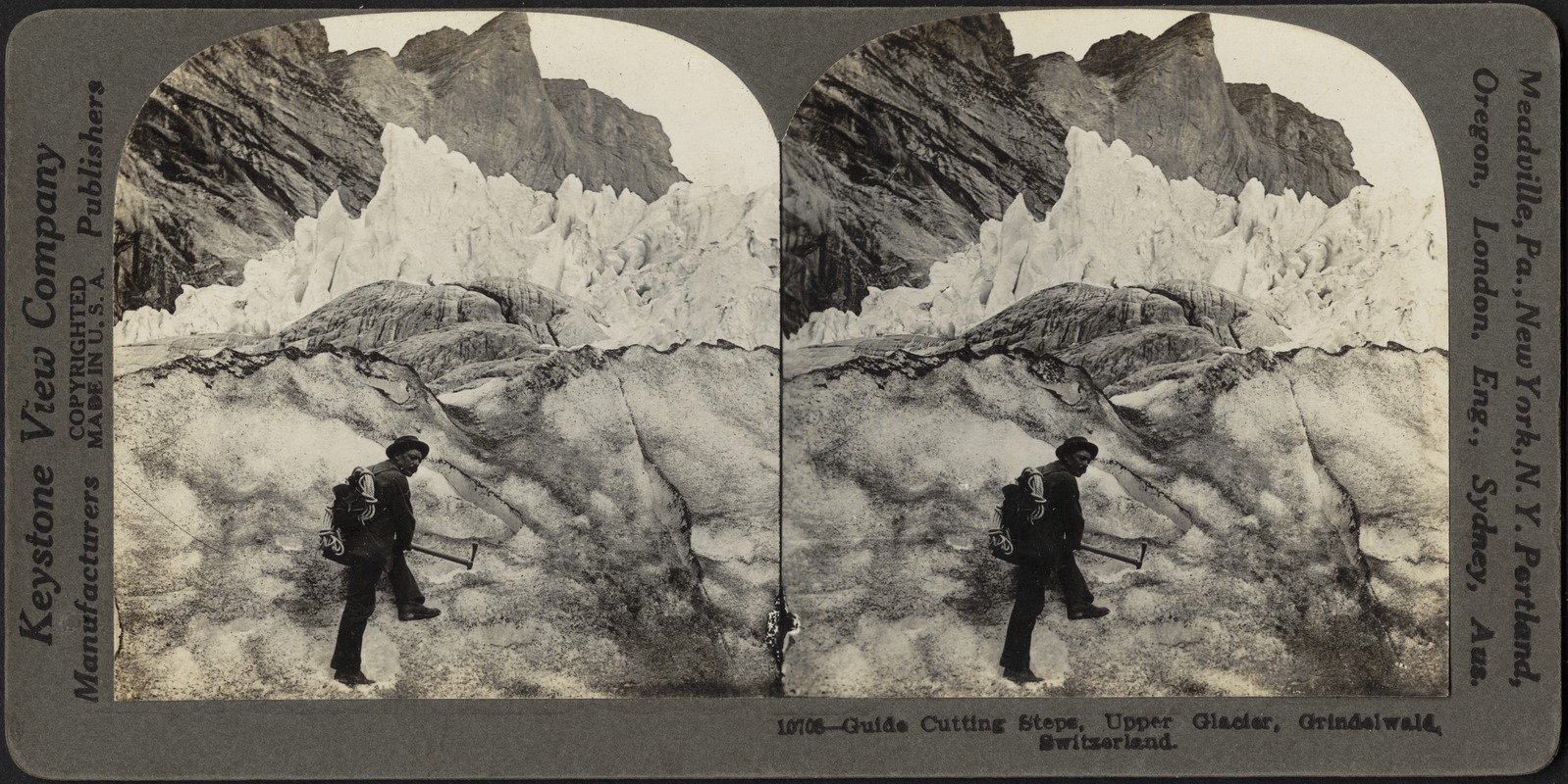 Guide cutting steps, upper glacier, Grindelwald, Switzerland