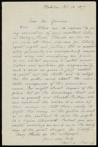 Letter from Ottilie Assing, Hoboken, [N.J.], to William Lloyd Garrison, Oct. 30, 1877