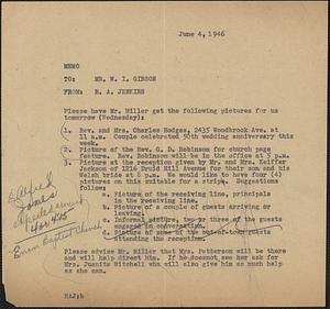 Memo from R. A. Jenkins to W. I. Gibson, 1946 June 4