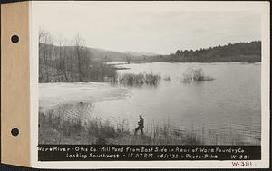 Ware River, Otis Co., mill pond from east side in rear of Ware Foundry Co. looking southwest, Gilbertville, Hardwick, Mass., 12:07 PM, Apr. 1, 1932