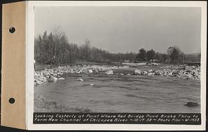 Looking easterly at point where Red Bridge pond broke through to form new channel of Chicopee River, Palmer?, Mass., Oct. 17, 1938