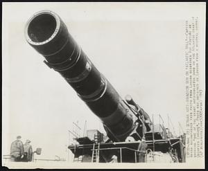 German Anti-Invasion Gun on 'Atlantic Wall'--Caption which accompanied this photo from London describes the picture as showing "one of the giant anti-invasion guns on the Atlantic coast of Occupied Europe". Photo was obtained in London from a neutral source.