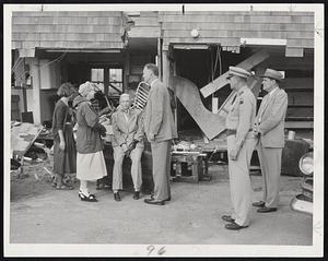 Gov. Herter chats with Mattapoisett residents during his tour yesterday. He was accompanied by Col. Richard H. Hopkins, Otis Air Force Base, and Sheriff Donald P. Tulloch of Barnstable County. Others, left to right, are Mrs. Russell Chase, Miss Pauline A. Raymond and Mrs. Ruth Taylor, all of Mattaposett.