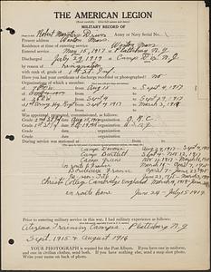 American Legion military record of Robert Marsters Driver