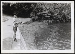 Crystal Lake, Newton, MA. Boy fishing, Crystal Lake