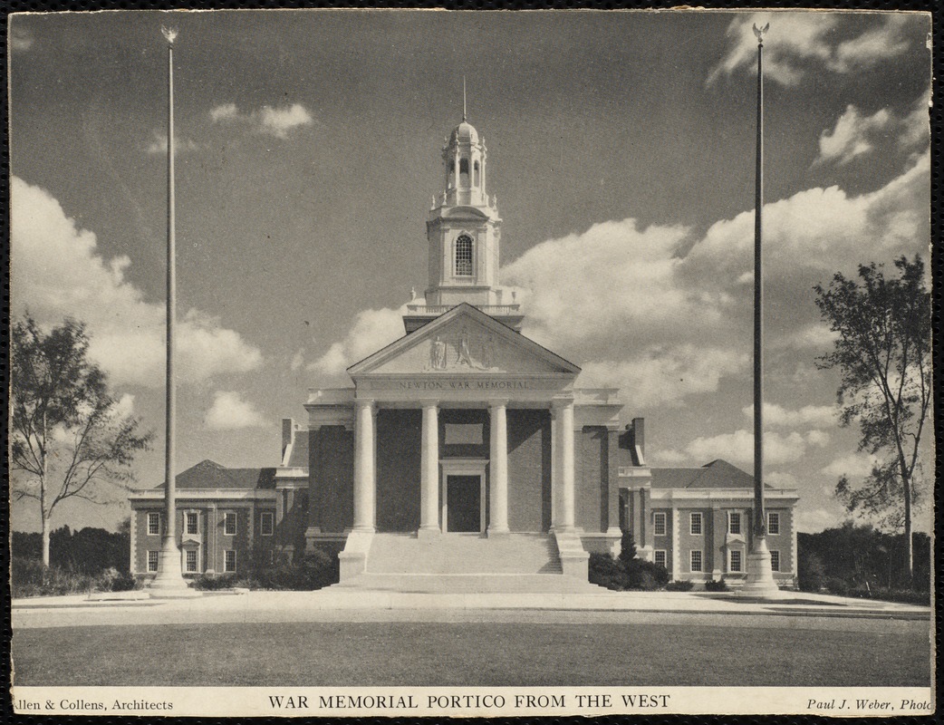 Newton City Hall. Newton, MA. War Memorial from west