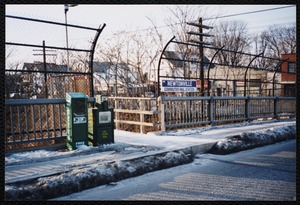 Houses. Newton, MA. Commuter rail station, Harvard St.