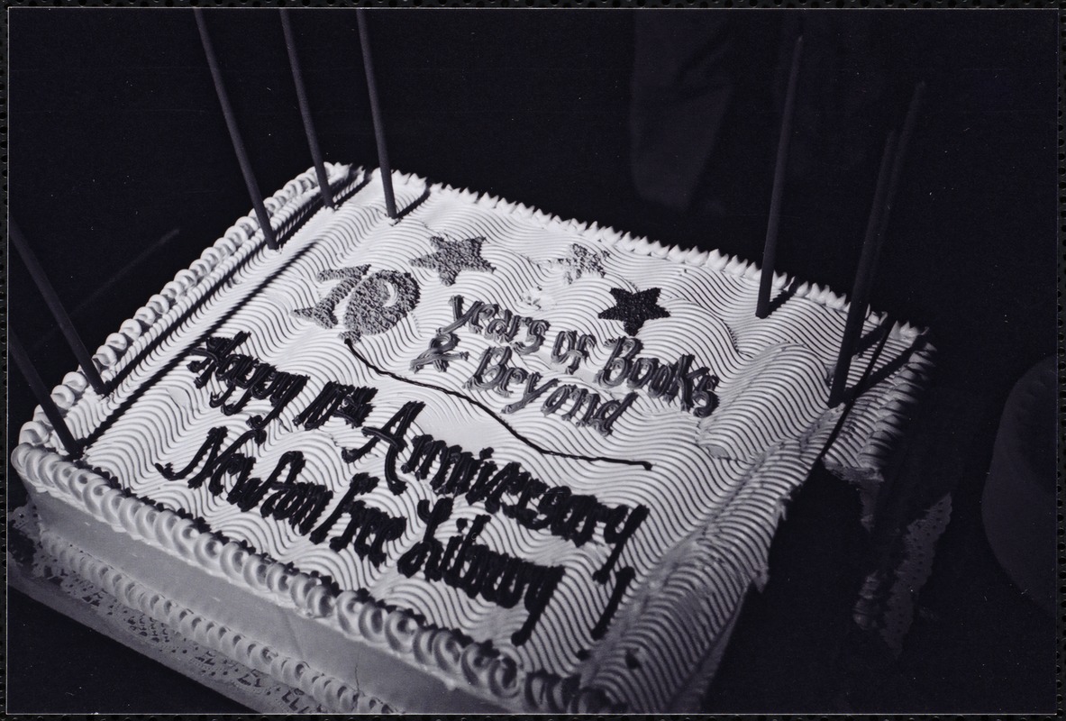Newton Free Library, Newton, MA. PR pictures. Happy anniversary cake