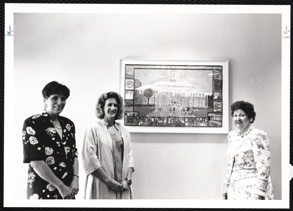 Newton Free Library, Newton, MA. PR pictures. Quilt restoration women with Virginia A. Tashjian