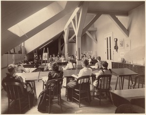 Girls High School, pupils of third year class drawing from casts