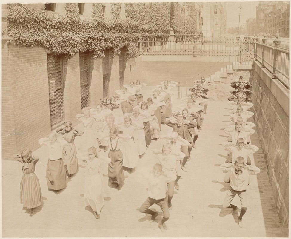 Prince School, Marlborough Street, boys & girls exercising in front of school