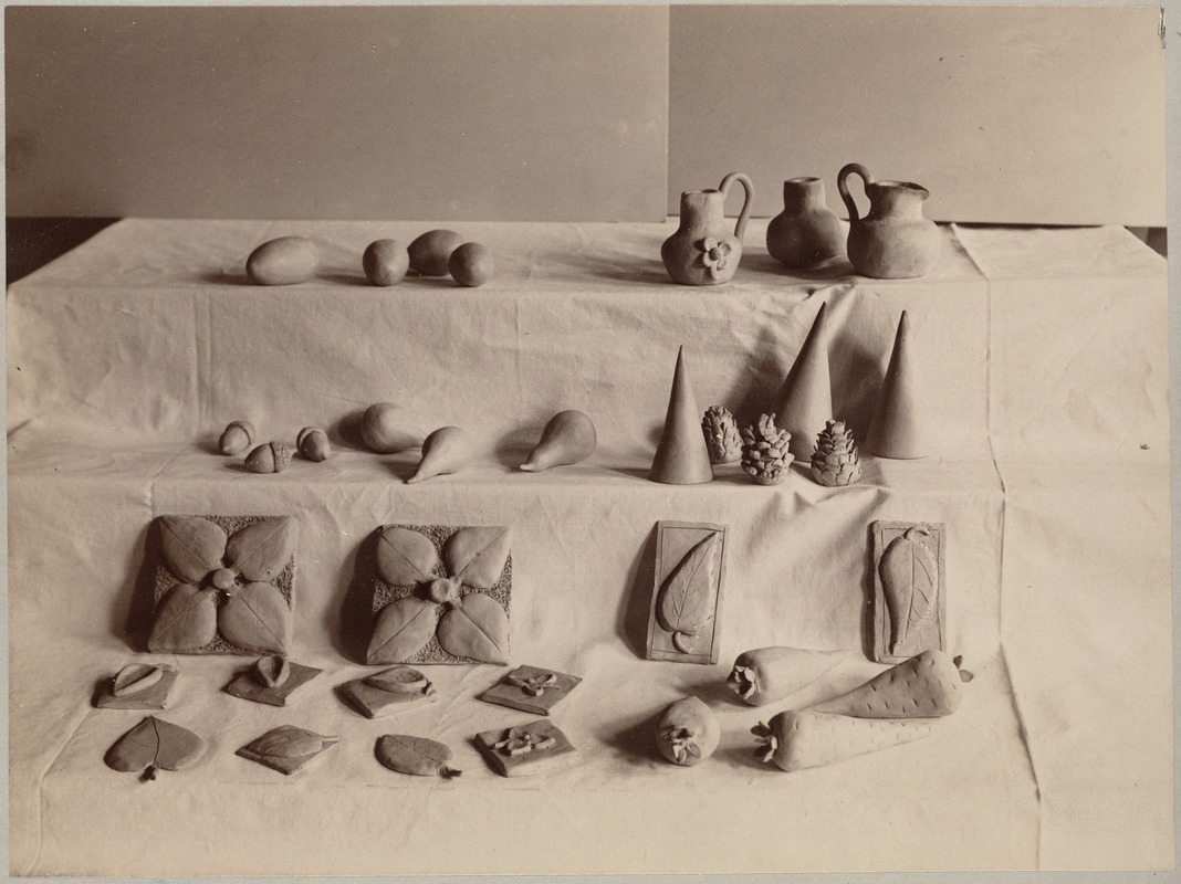 Clay-modelling: Eggs, pitchers, acorns, pears, pine cones, etc.