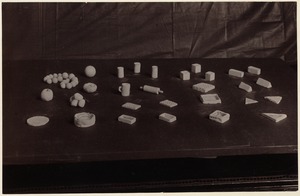 Many examples of clay models: Orange, apple, cup, rolling-pin, ash trays, etc.