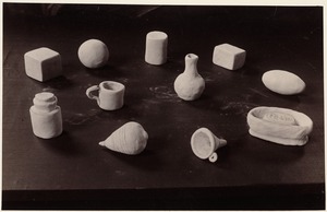 Eleven examples of clay modelling, primary class II, several schools