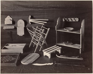 Numerous examples of wood projects & carving (extra work), F. M. Leavitts Schools