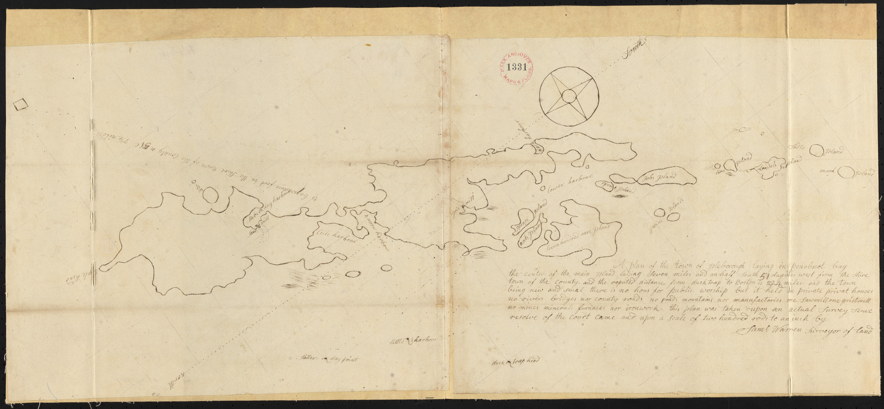 Plan of Islesborough (Long Island Plantation) made by Samuel Warren, dated 1795.