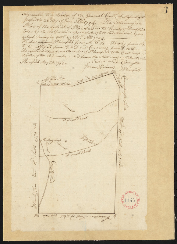 Plan of Plainfield District, surveyor's name not given, dated May 20, 1795.