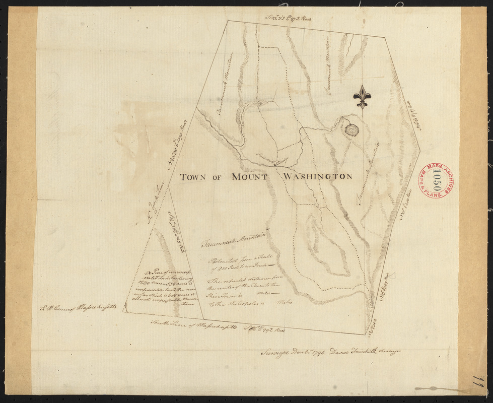 Plan of Mt. Washington surveyed by David Fairchild, dated December, 1794.