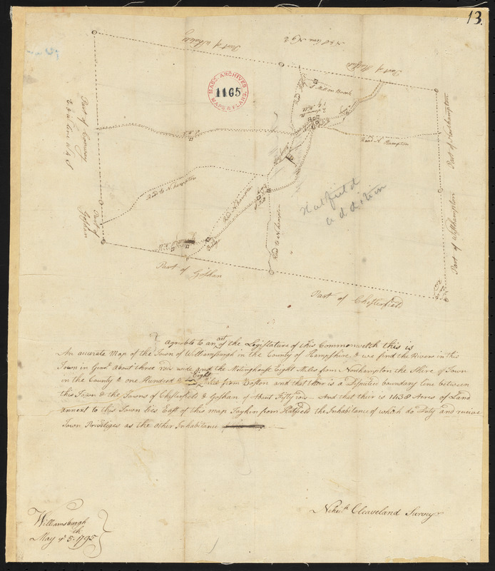 Plan of Williamsburg surveyed by Nehemiah Cleveland, dated May 5, 1795.