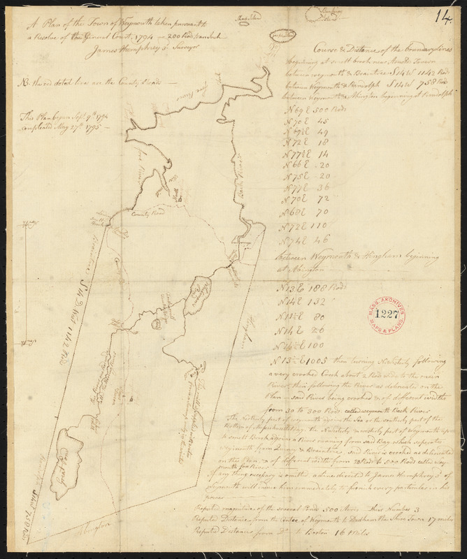 Plan of Weymouth surveyed by James Humphreys, dated May 27, 1795.