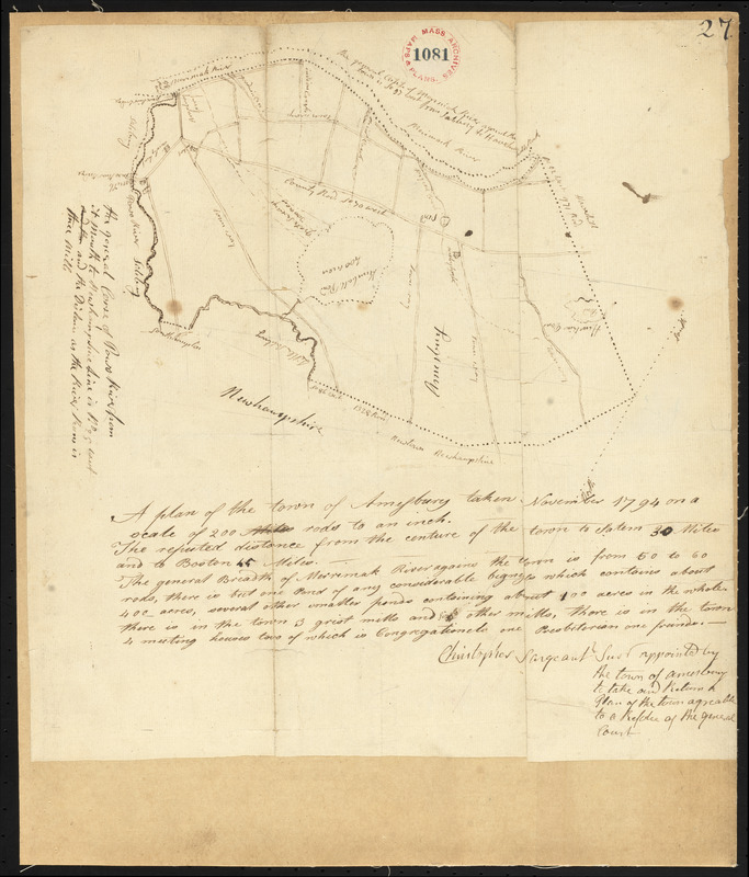 Plan of Amesbury, made by Christopher Sergent, dated November, 1794.