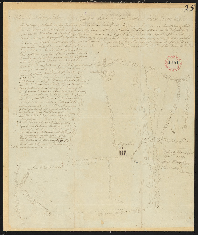 Plan of Shutesbury, surveyor's name not given, dated April 1795.