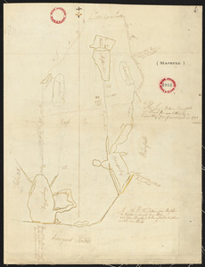 Plan of Mashpee, surveyor's name not given, probably Gideon Wood, dated [Fall, 1795]. See letter of Rev. Gideon Hawley, dated March 24, 1797, bound with, as to errors, etc.