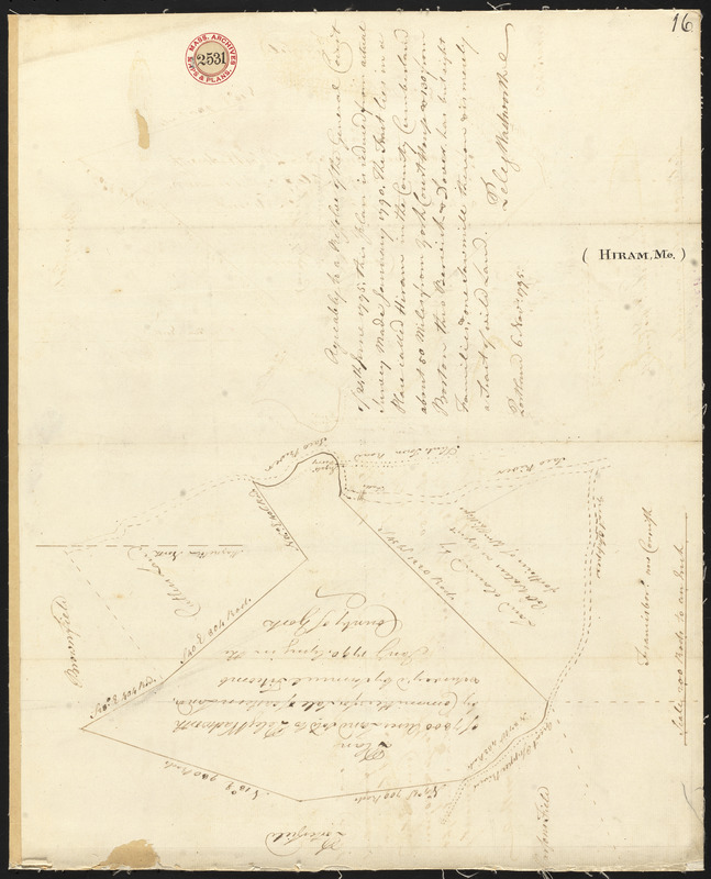 Plan of Hiram, Me., including Wadsworth's Grant, Phillips' Claim and Cutler's Grant, surveyor's name not given, dated November 6, 1795.