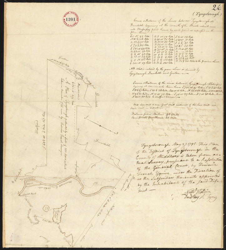 Plan of Tyngsborough surveyed by Fred French, dated May 27, 1795.