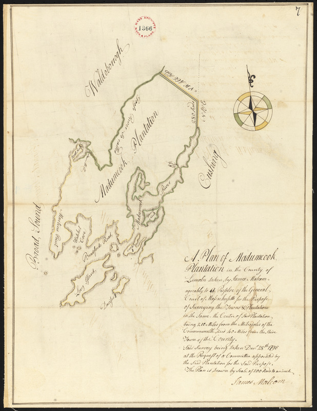 Plan of Medumcook Plantation (Friendship) surveyed by John Malcolm, dated December 28, 1795.