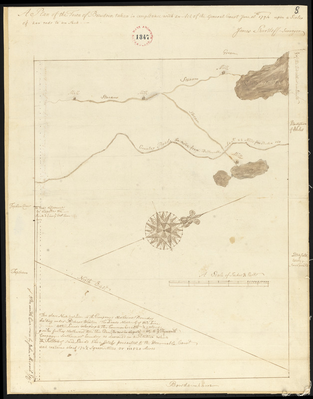 Plan of Bowdoin made by James Shurtleff dated 1794-5.