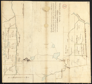 Plan of five townships granted to Bowdoin College (Abbot, Dixmont, Foxcroft, Guilford, Sebec) and of the six adjacent townships (Troy, Etna, Carmel, Hermon, Newburg, Hampden). Surveyor's name not given, dated 1794-5.