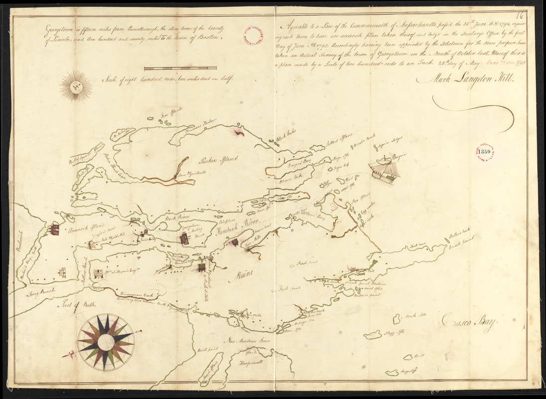 Plan of Georgetown, Me., made by Mark L Hill, dated May 25, 1795.