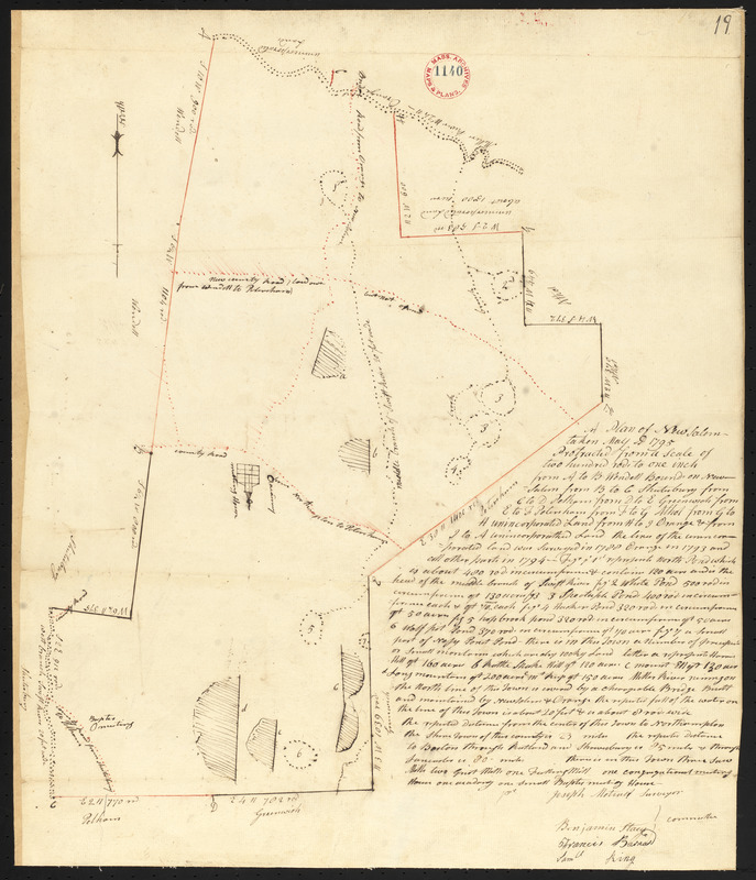 Plan of New Salem, made by Joseph Metcalf, dated May 1795.