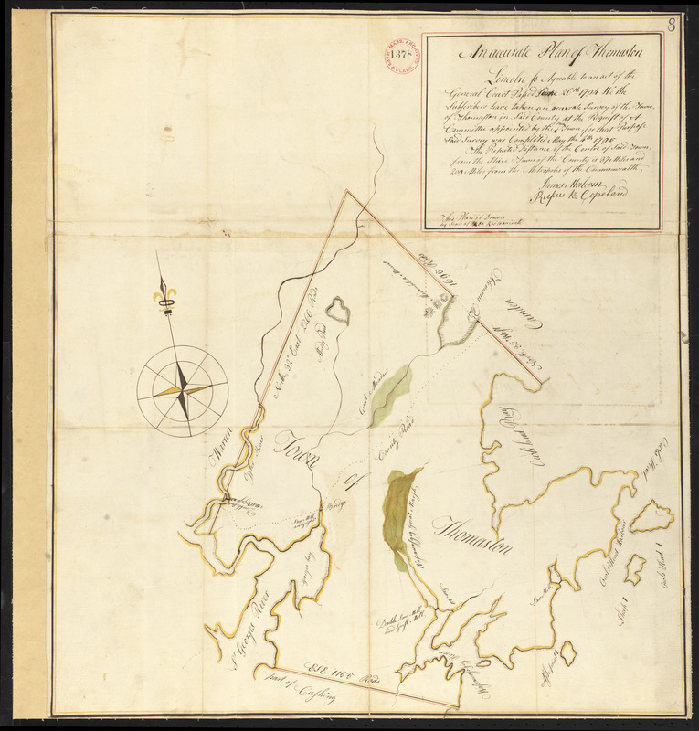 Plan of Thomaston surveyed by James Malcolm and Rufus B. Copeland, dated May 4, 1795.